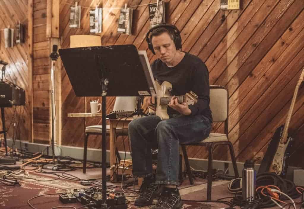 Shane Lamb with Danocaster guitar recording at Welcome to 1979 in Nashville