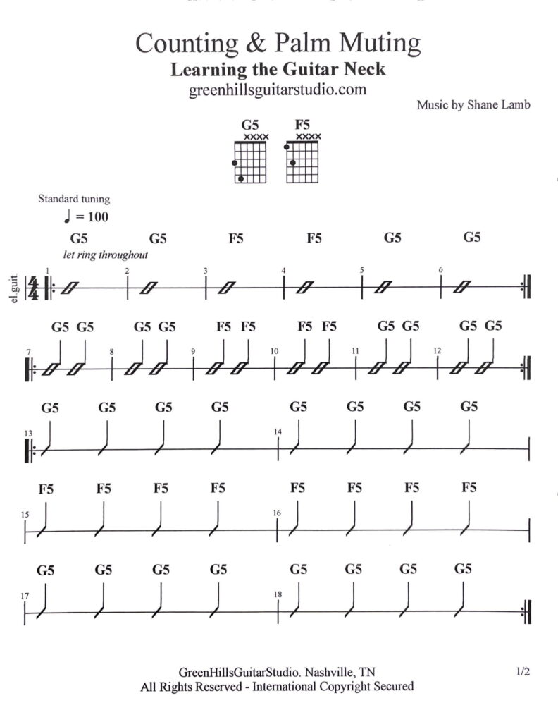 Counting & Palm Muting Power Chord Exercise 1 - Green Hills Guitar Studio