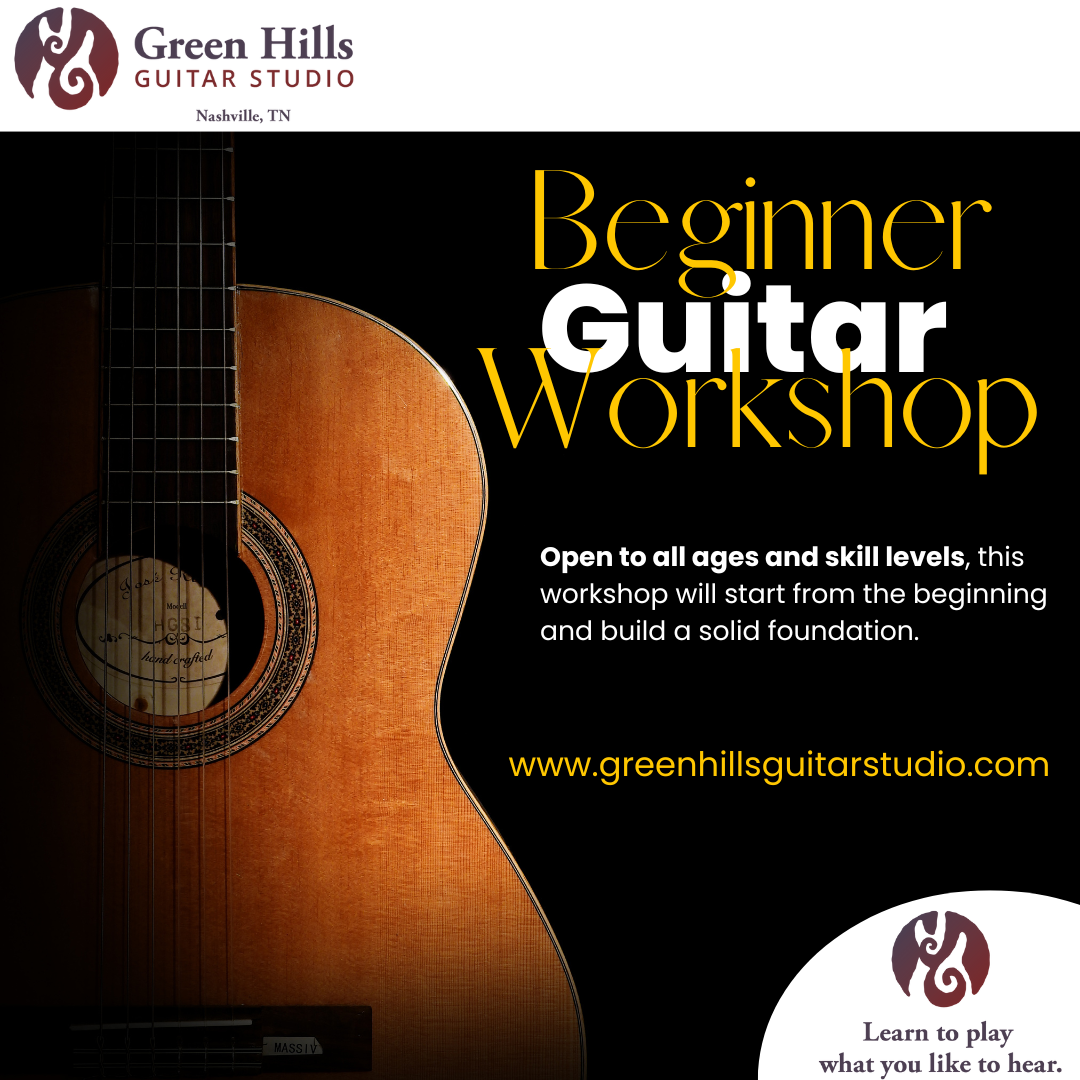 acoustic guitar with black background, beginner guitar workshop